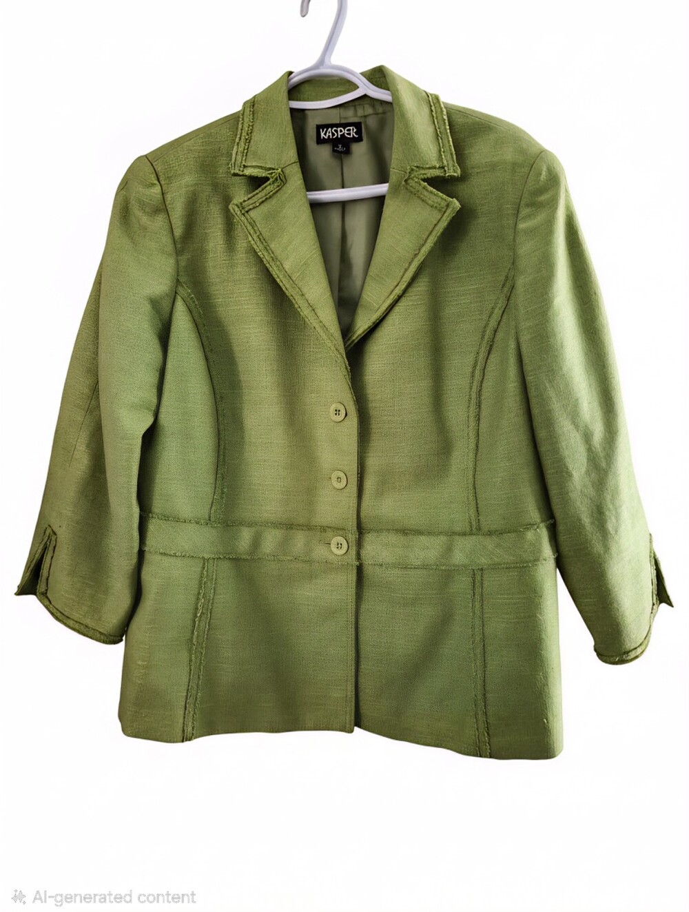 Kasper Olive Lime Green Three-Button Tailored Blazer Silk And Cotton.